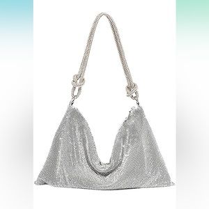 Silver Slouchy Rhinestone Shoulder Bag